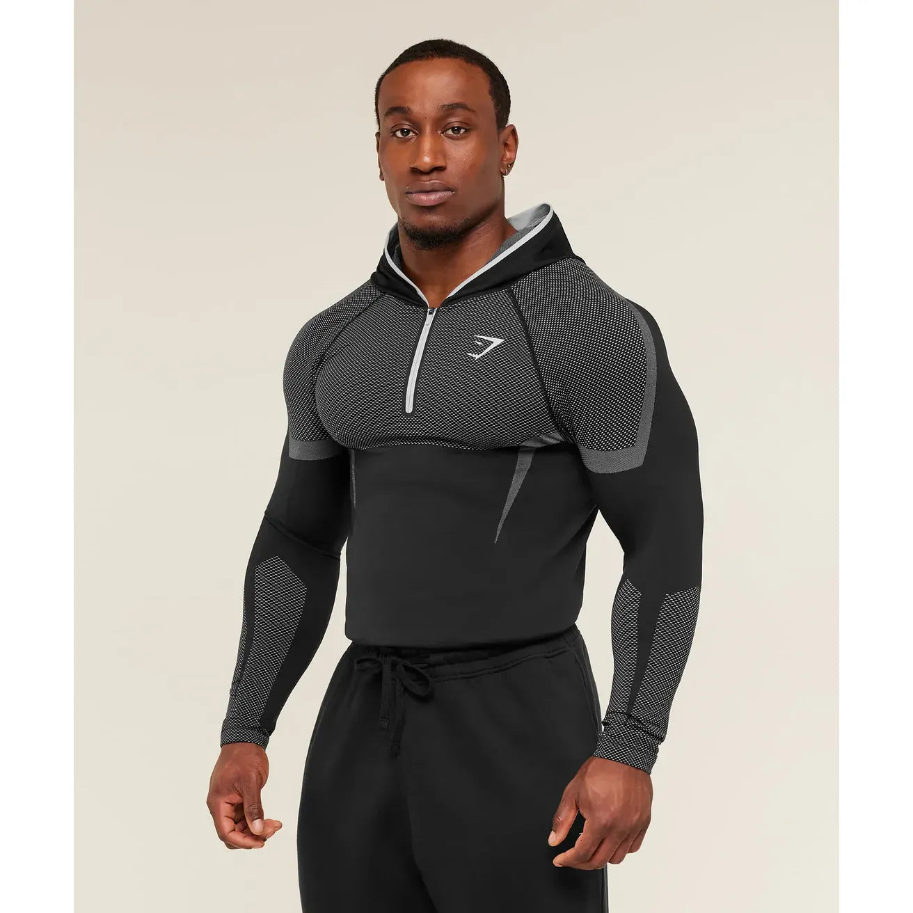 GymShark Onyx 5.0 Seamless Hoodie Black/Light Grey