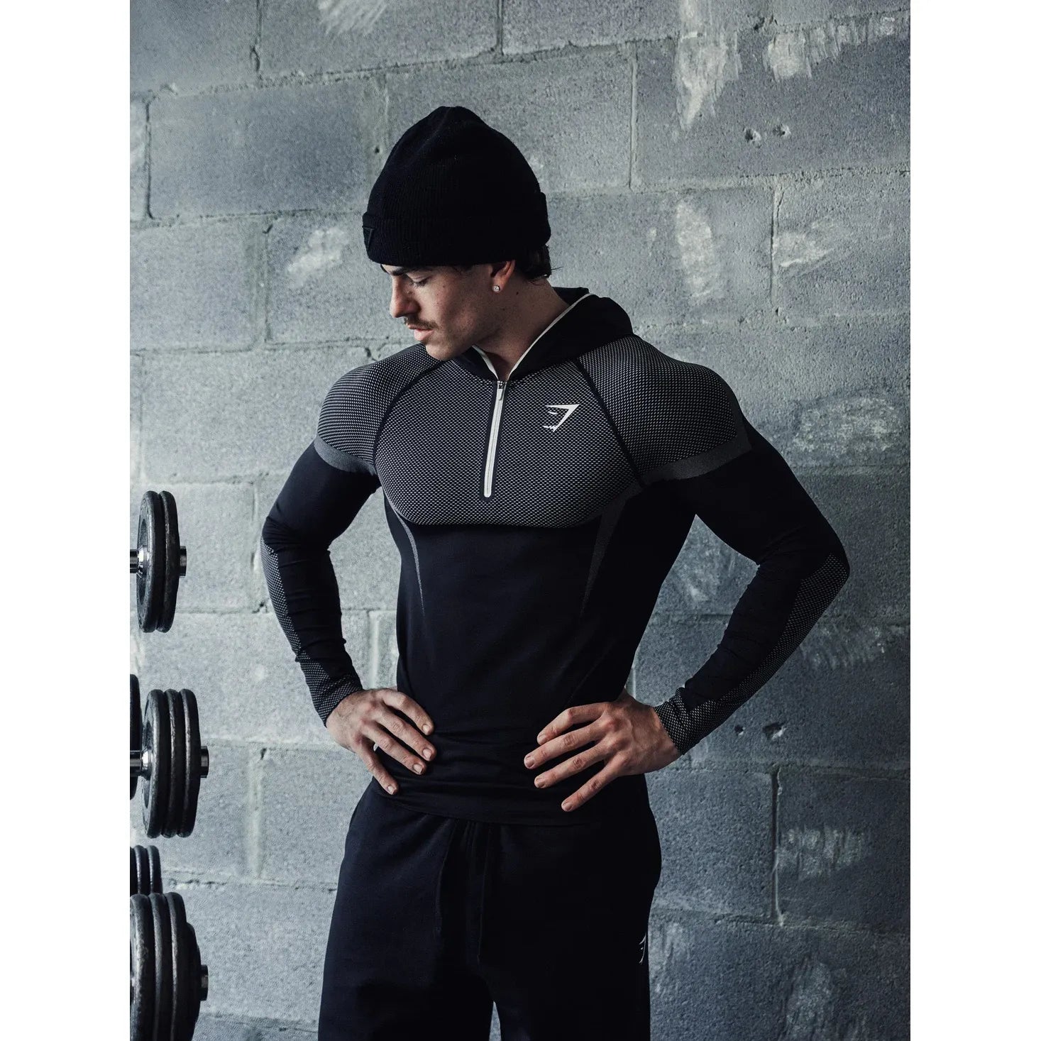 GymShark Onyx 5.0 Seamless Hoodie Black/Light Grey