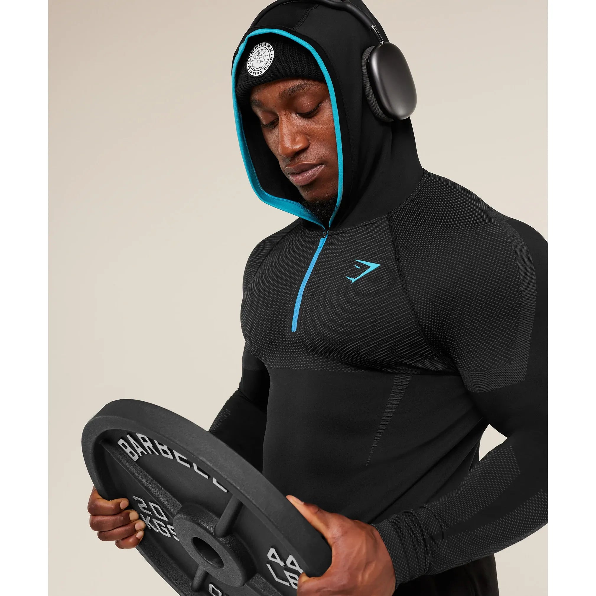GymShark Onyx 5.0 Seamless Hoodie Black/Onyx Grey
