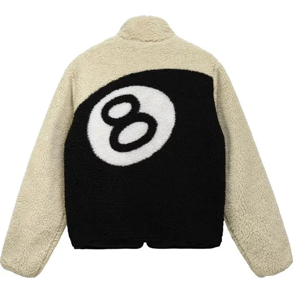 Stussy 8 Ball Reversible Sherpa Jacket (Cream/Black)