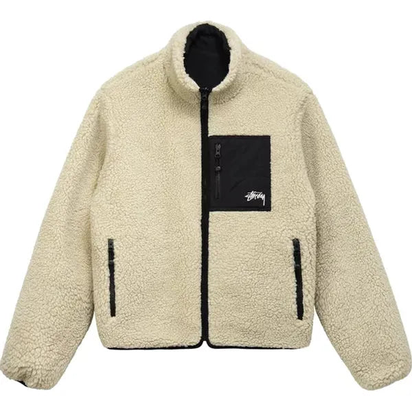 Stussy 8 Ball Reversible Sherpa Jacket (Cream/Black)