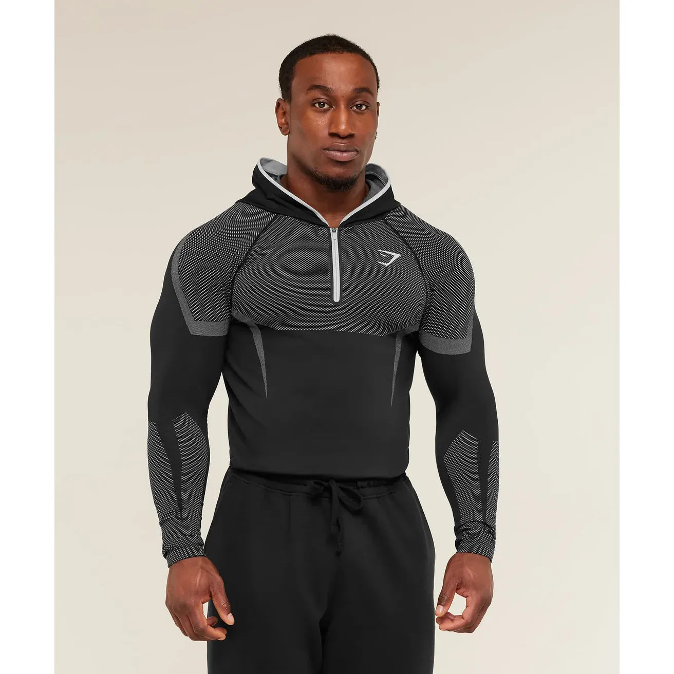 GymShark Onyx 5.0 Seamless Hoodie Black/Light Grey