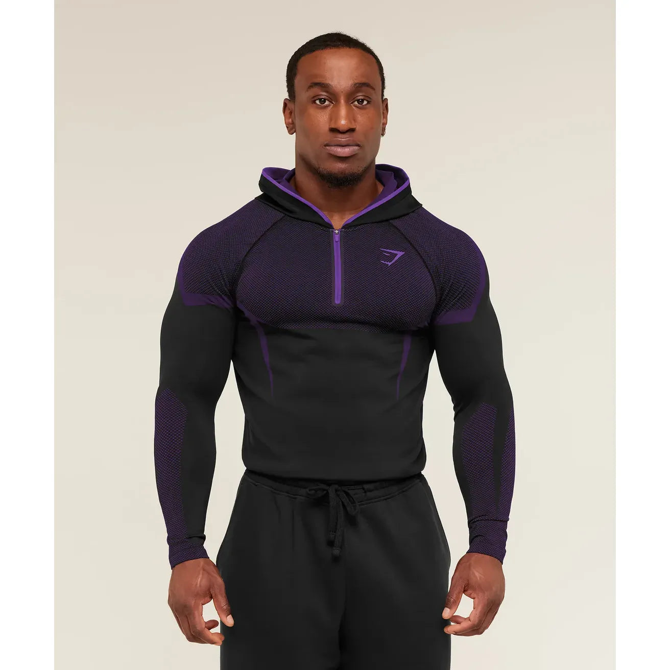 GymShark Onyx 5.0 Seamless Hoodie Black/Atheltic Purple