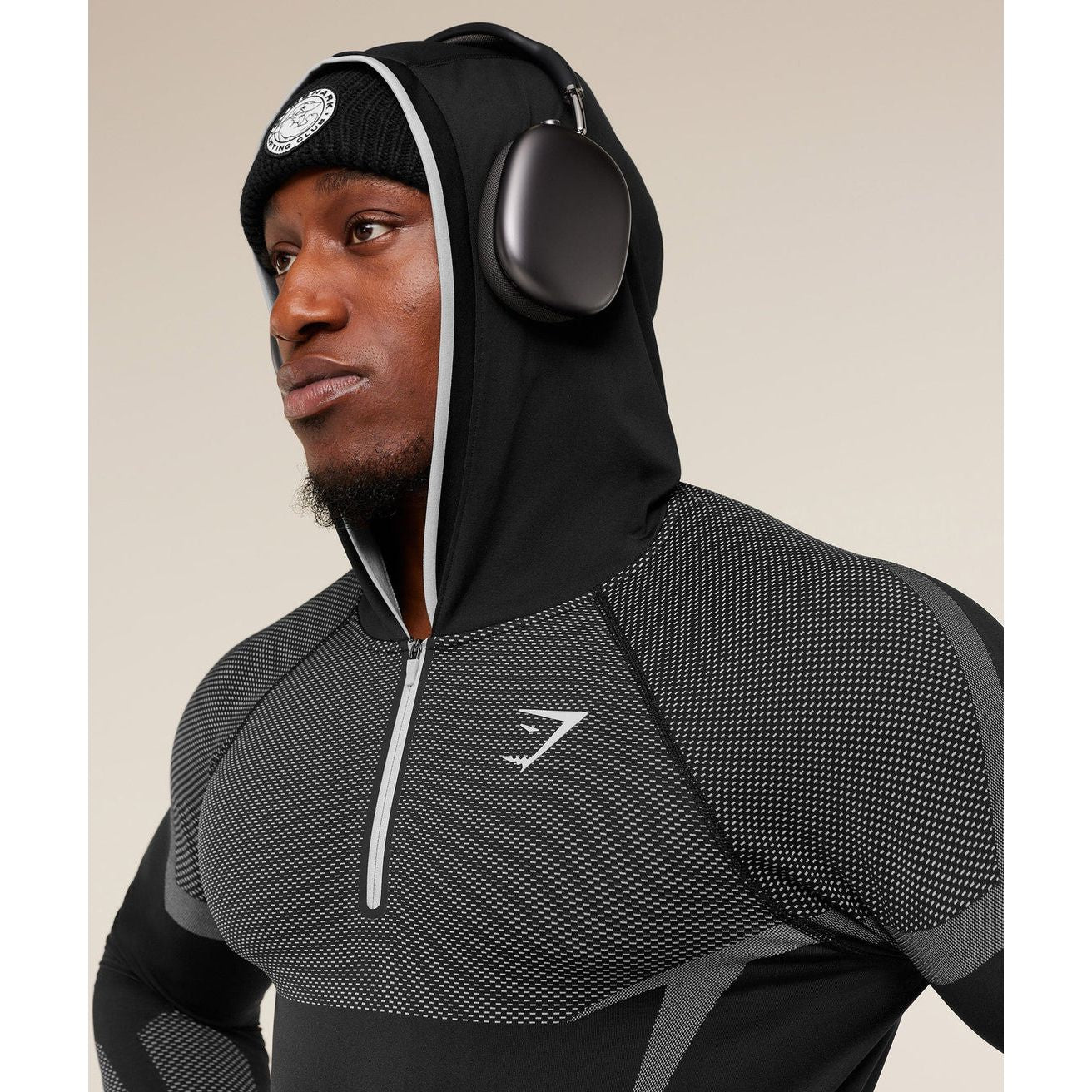 GymShark Onyx 5.0 Seamless Hoodie Black/Light Grey