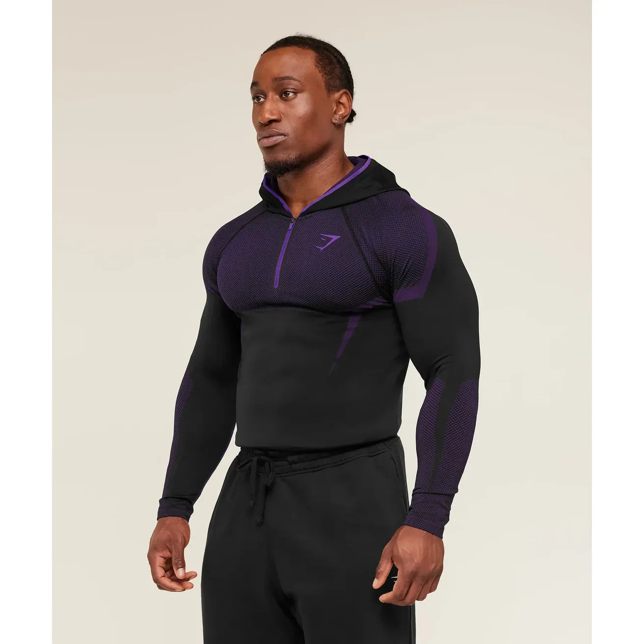 GymShark Onyx 5.0 Seamless Hoodie Black/Atheltic Purple