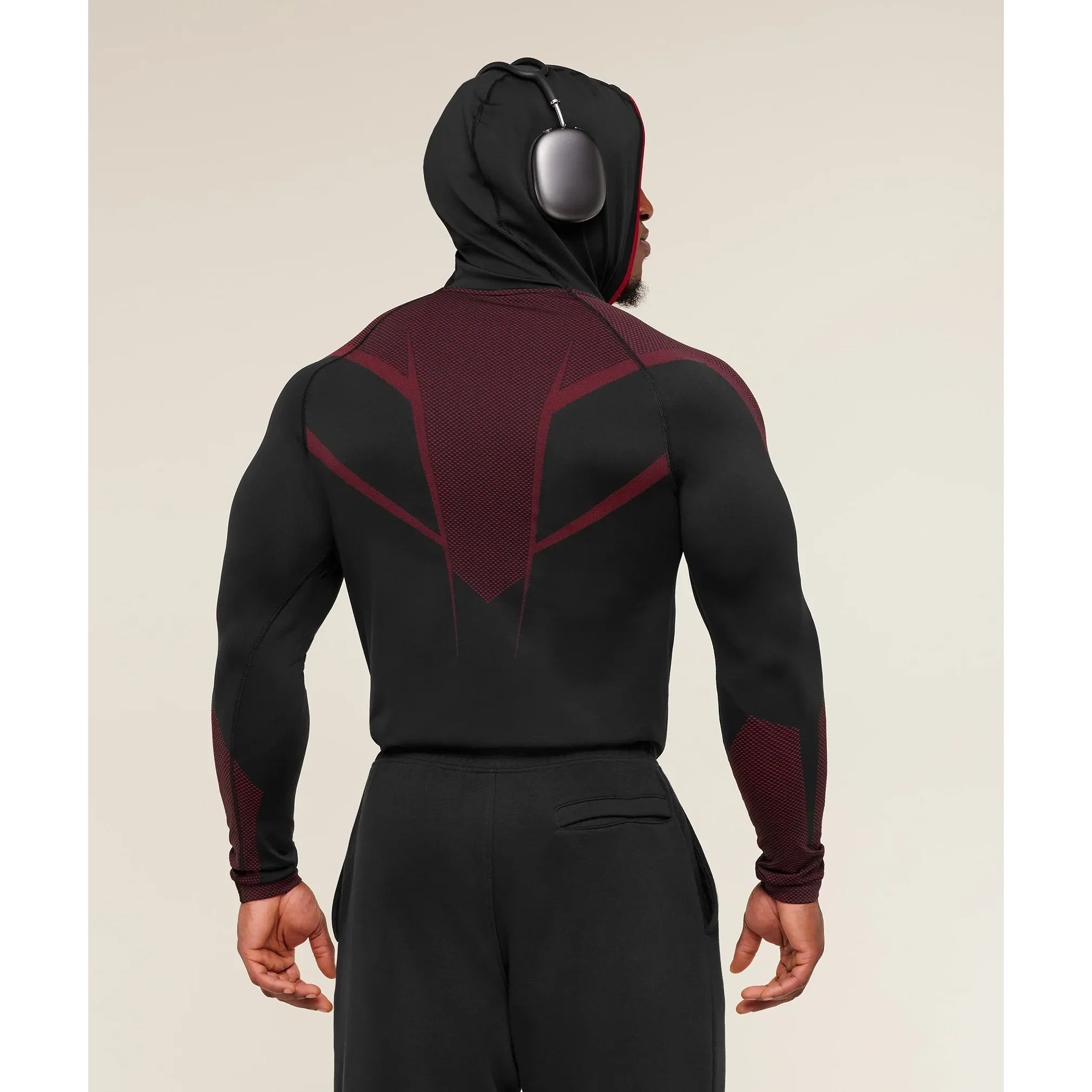 GymShark Onyx 5.0 Seamless Hoodie Black/Carmine Red