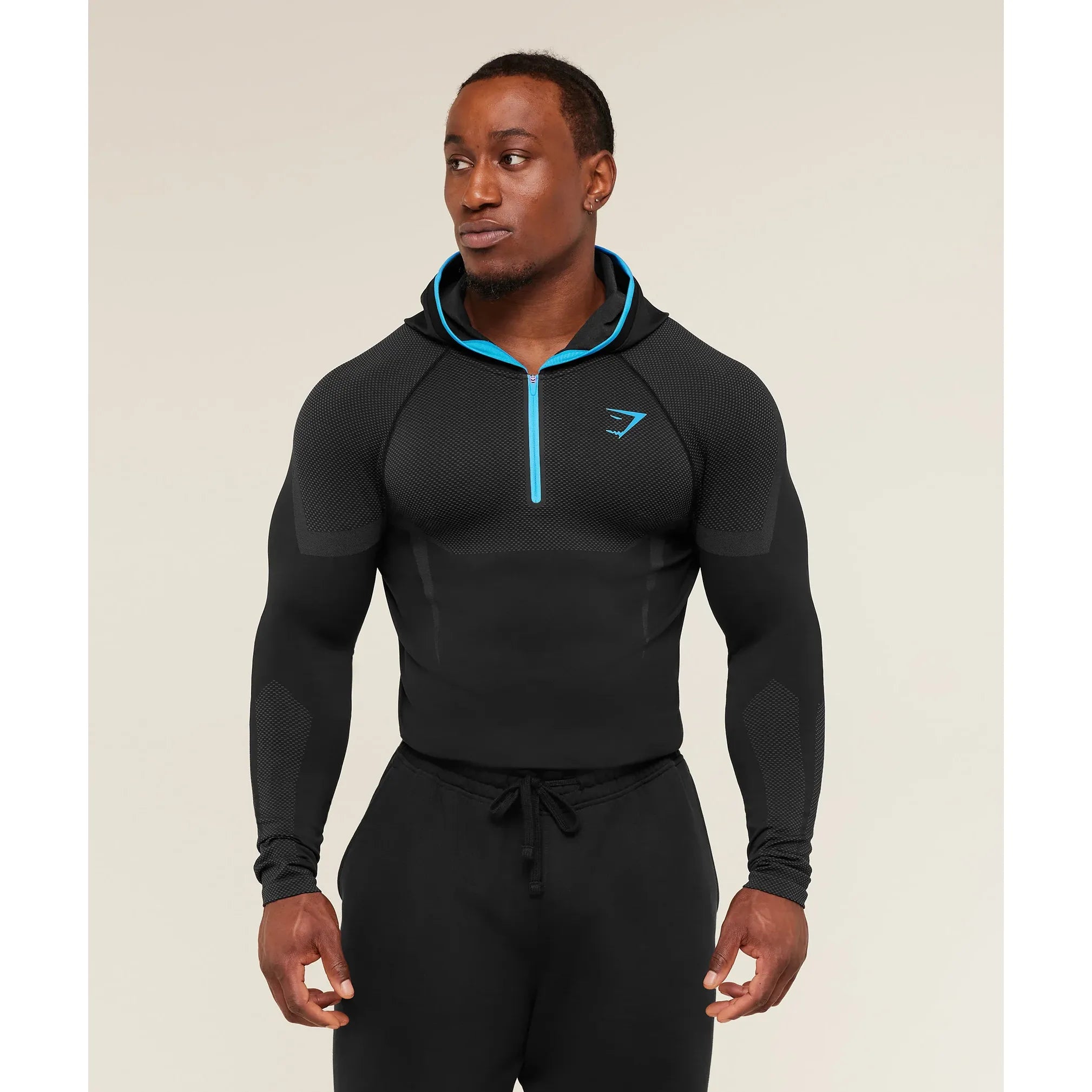GymShark Onyx 5.0 Seamless Hoodie Black/Onyx Grey