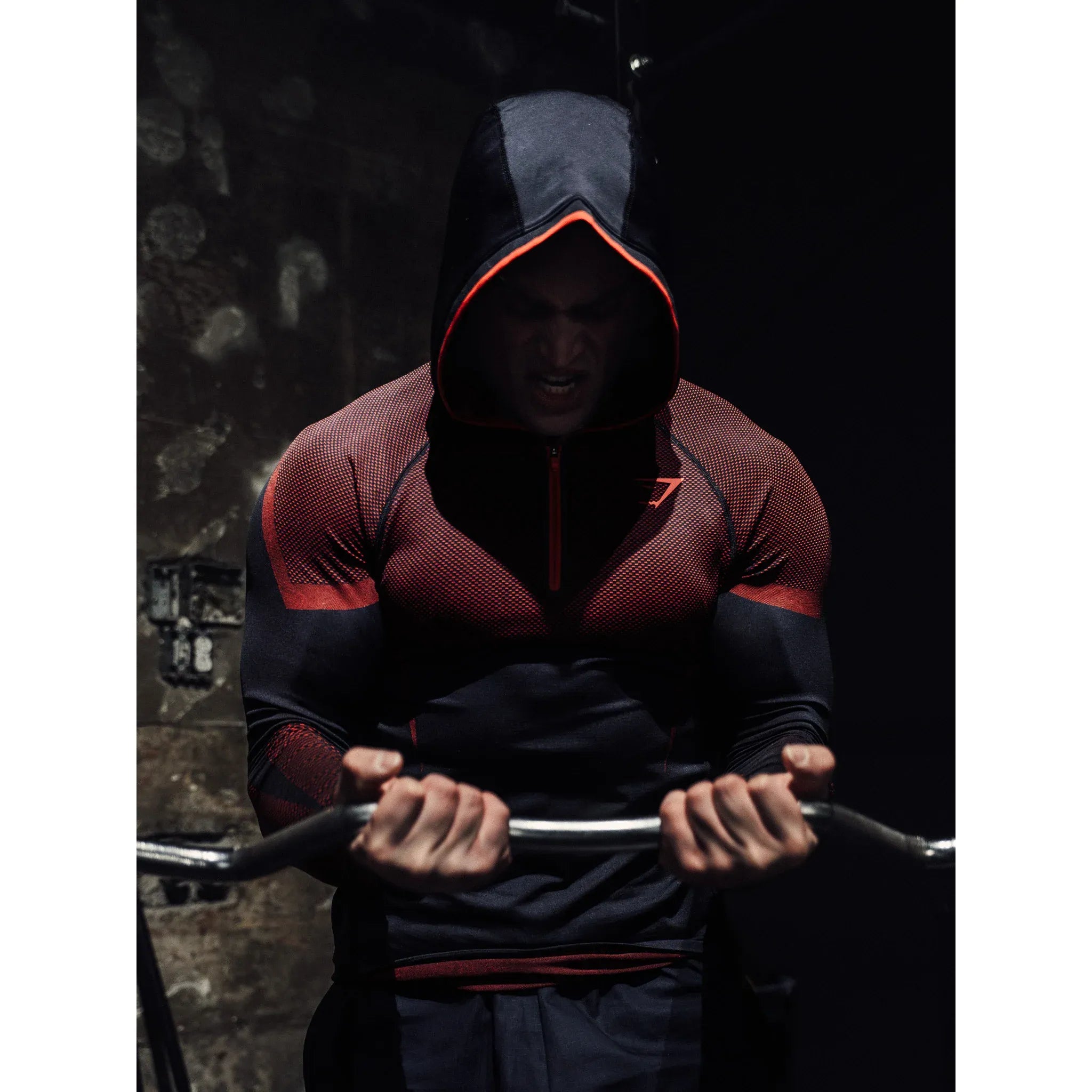 GymShark Onyx 5.0 Seamless Hoodie Black/Carmine Red